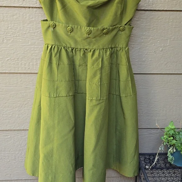 Anthropologie Maeve cotton silk blend army green midi dress 10 pockets - Picture 11 of 16